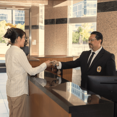 Security guard acting as a concierge
